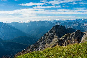 Obraz premium mountain panorama view from the karwendel mountains, bavaria, germany