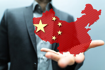 Peoples Republic of China Flag in Map 3d Illustration.