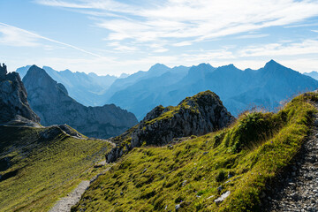 Naklejka premium mountain panorama view from the karwendel mountains, bavaria, germany