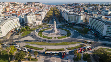 Aerial view of Lisbon and Marques de Pombal Square