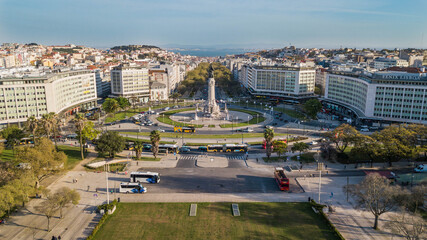 Aerial view of Lisbon and Marques de Pombal Square