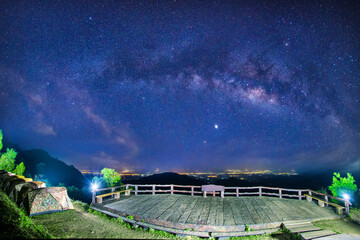 The Milky Way galaxy, on the Doi Ang Khang viewpoint Chiang Mai Province, Thailand, Long exposure photograph, with grain.Image contain certain grain or noise and soft focus.