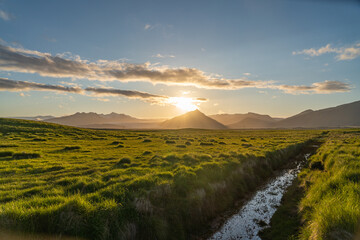 Sunrise in Icelandic countryside