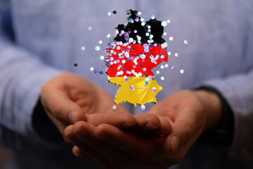 Abstract of germany map network, internet and global connection concept, Wire Frame 3D mesh...