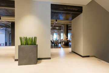 Interior of an empty hotel lobby