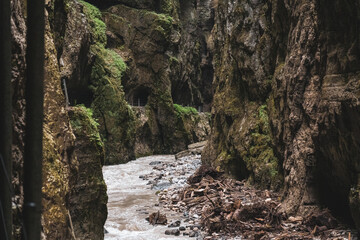 view on the partnachklamm (partnach gorge) near garmisch-partenkirchen, bavaria, germany
