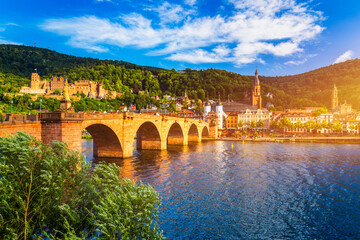 Landmark and beautiful Heidelberg town with Neckar river, Germany. Heidelberg town with the famous...