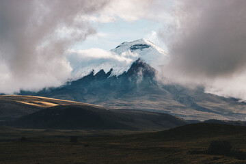 Beautiful mountain Cotopaxi in Ecuador with clouds