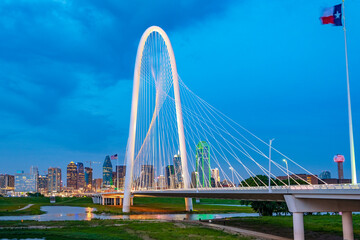 Dallas skyline looking from Trinity River at dusk