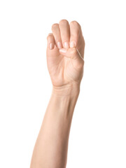 Obraz premium Hand showing letter E on white background. Sign language alphabet