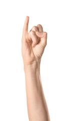 Naklejka premium Hand showing letter I on white background. Sign language alphabet