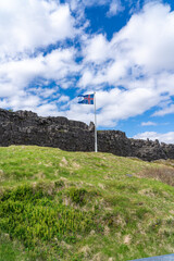Icelandic flag in Iceland countryside
