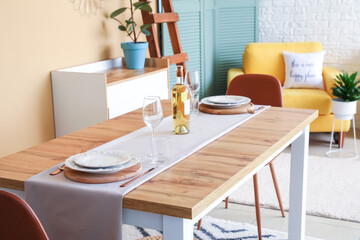 Table set in modern dining room