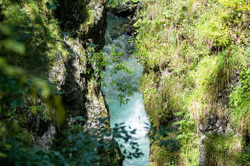 water running down the leutaschklamm (leutash gorge) in bavaria, germany