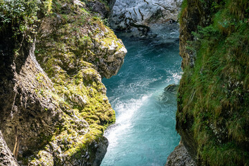 water running down the leutaschklamm (leutash gorge) in bavaria, germany