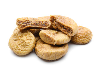 Tasty dried figs on white background