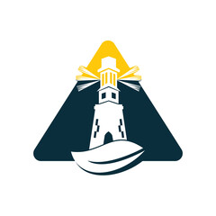 Green lighthouse triangle shape concept logo template design. Leaf and Lighthouse Logo Template	