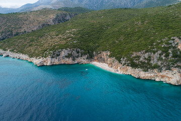 Drone view of a private beach in Albanian coast
