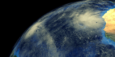 Hurricanes in the atlantic ocean shown from Space. Elements of this illustration are furnished by NASA