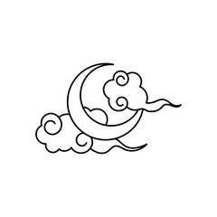 mid autumn concept, oriental clouds and moon icon, line style