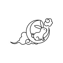 oriental cloud and cute rabbit icon, line style