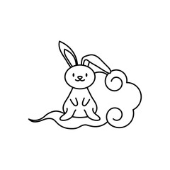 mid autumn concept, rabbit and oriental cloud icon, line style