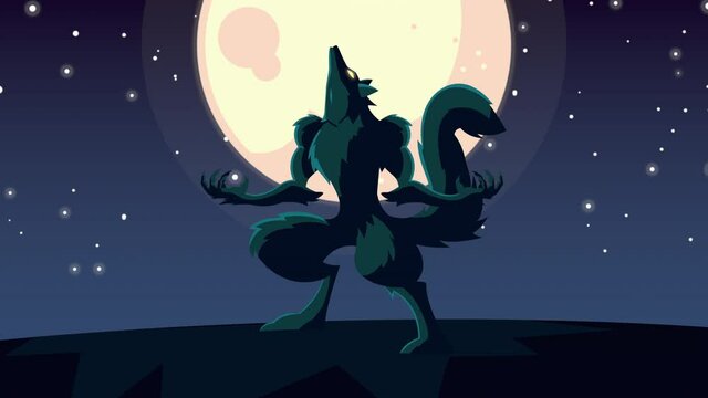 happy halloween animation with werewolf