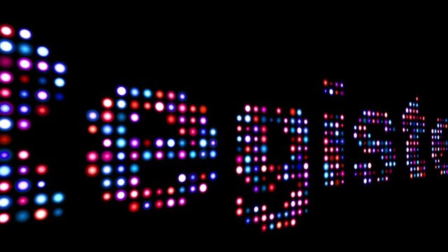 Register colorful led text over black