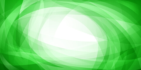 Abstract background of intersecting curves and bent translucent shapes in green colors