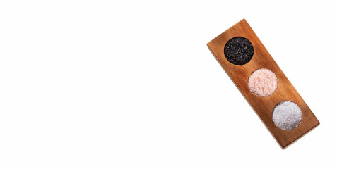 Variety of different sea salts, Hawaiian black and pink from the Himalayas