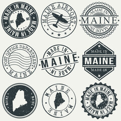 Fototapeta premium Maine Set of Stamps. Travel Stamp. Made In Product. Design Seals Old Style Insignia.