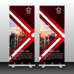Red roll up business banner design vertical template vector, advertising presentation abstract geometric background, modern publication display and flag-banner, layout in rectangle size.