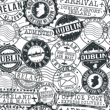 Dublin Ireland Stamps. City Stamp Vector Art. Postal Passport Travel. Design Set Pattern.