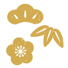 松竹梅　判子風・スタンプ風アイコン　年賀状素材