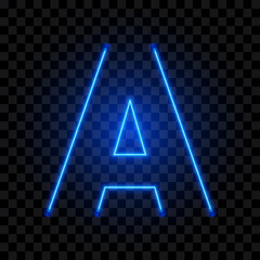 Blue neon letter a, isolated on transparent background, vector illustration.