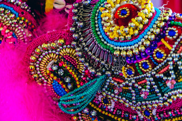 Mardi Gras indian costume bead detail
