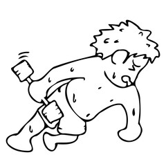 ダンベルキックバックをする男性