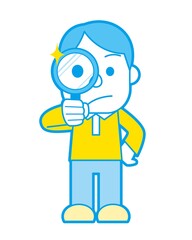 虫眼鏡で探す男性 シンプルカラー