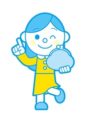 財布と笑顔の女性 シンプルカラー