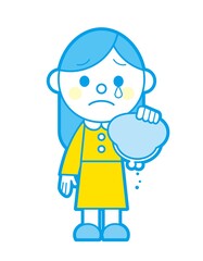 空の財布と落ち込む女性 シンプルカラー