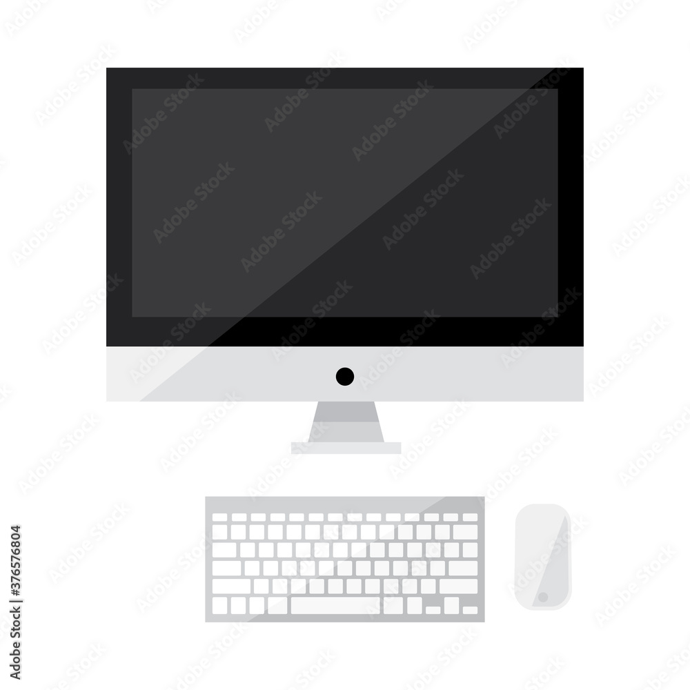 Fototapete single computer screen monitor with keyboard & mouse icon, flat design illustration, interface eleme