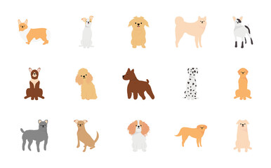 cartoon bulldog and dogs icon set, flat style