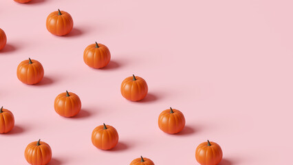 Pumpkins pattern on pastel pink background. Halloween concept. 3d rendering