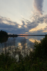 Fototapeta na wymiar Sunset over Astotin Lake, Elk Island National Park