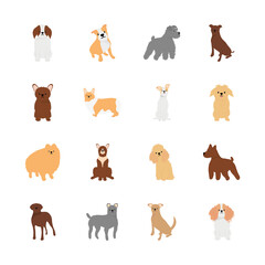 pomeranian dog and dogs icon set, flat style