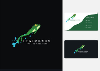 Green frog jumps logo design inspiration and business cards
