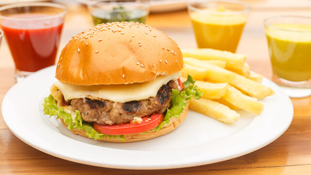cheeseburger and fries - peruvian food