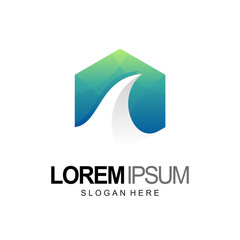 hexagon and wave logo in gradient color, vector design