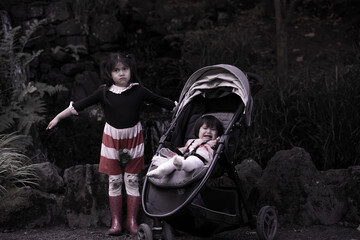 Naklejka premium creepy sisters scary on the dark