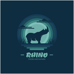 Rhino with sky background. Design element for company logo, label, emblem, apparel or other merchandise. Scalable and editable Vector illustration.